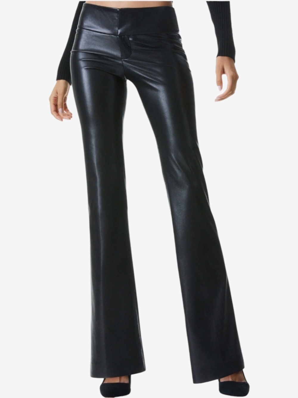 NWT Alice + Olivia Black Olivia Faux Leather Flared Pants